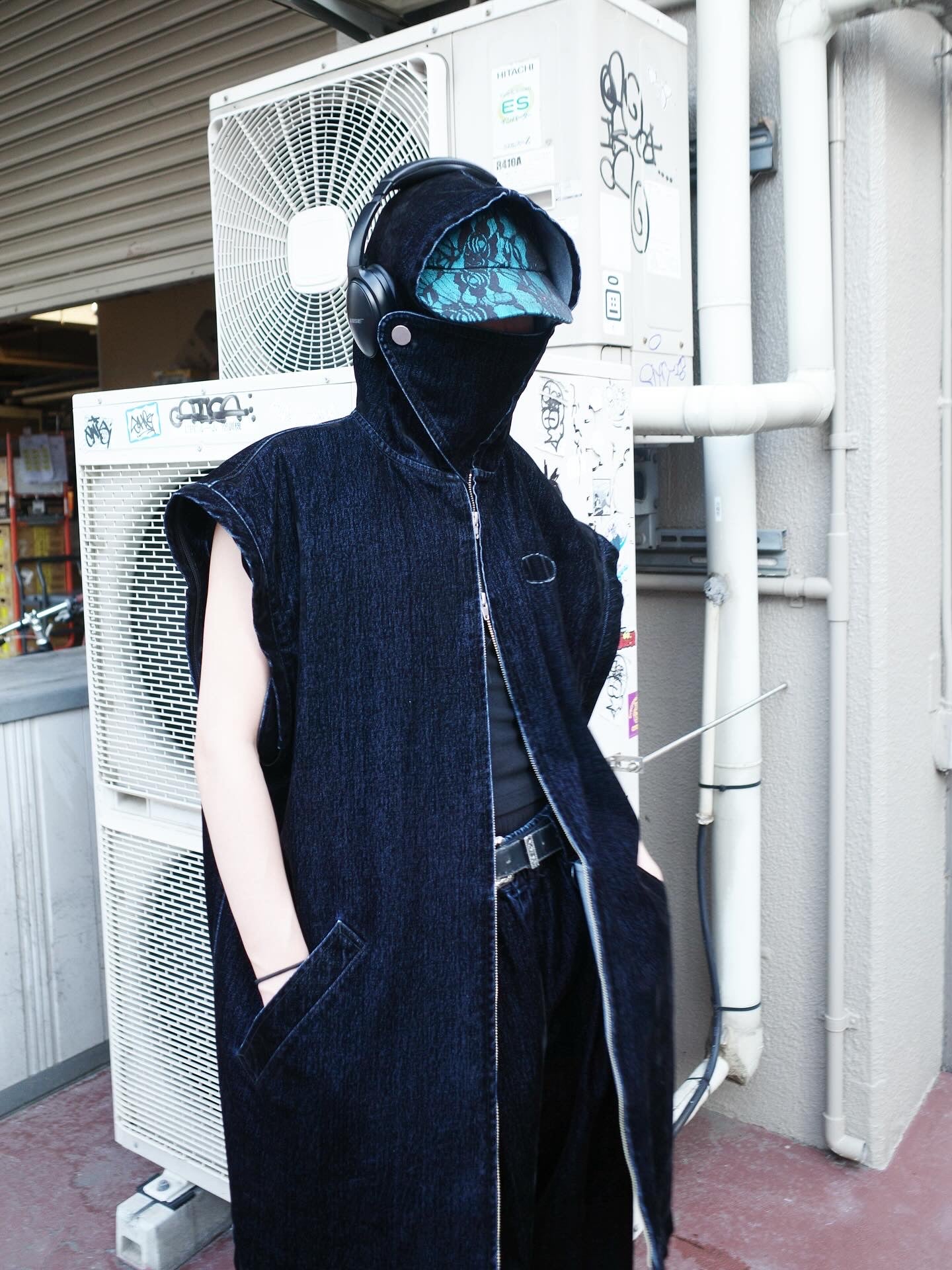 【SYUMAN. 25AW,】 Covered Denim Hoodie-Coat& Covered Denim 2 sides trousers