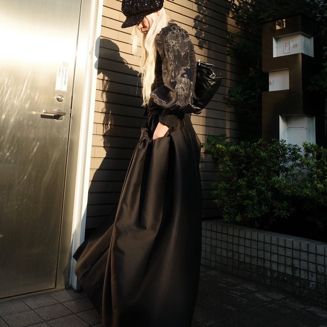 DIVKA “BASICS” Silk Wool Twill Long Skirt