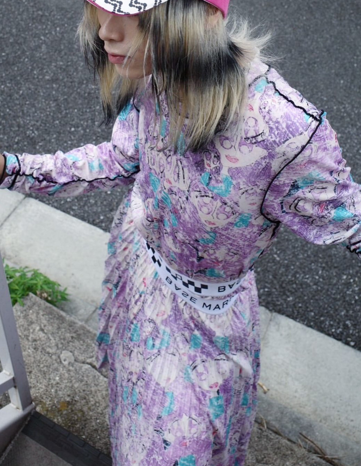 【BASE MARK 25AW,】 Print velor long sleeve Tee & Print velor pleated skirt