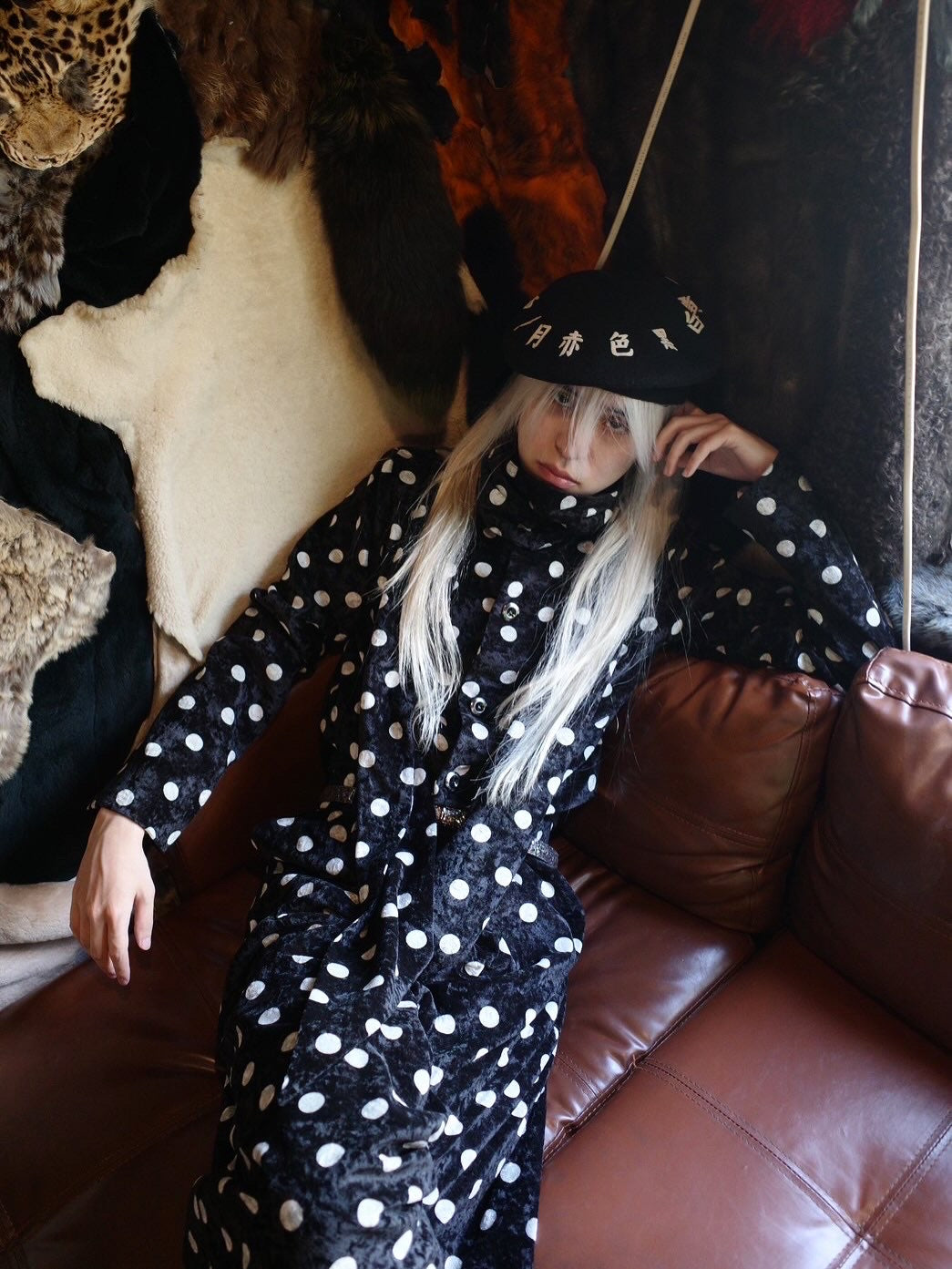 MeleM × HIGAN- exclusive Velour Bow Collar setup ( Polka Dot )