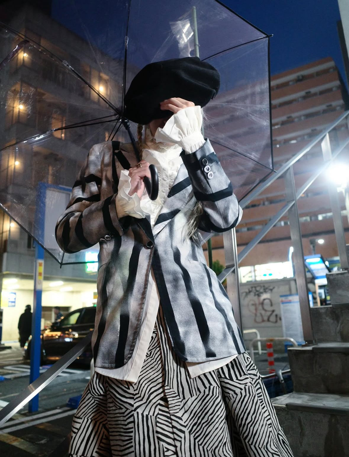 【divka 25aw,】Geometric Jacquard Wide Pants /BLACK×WHITE