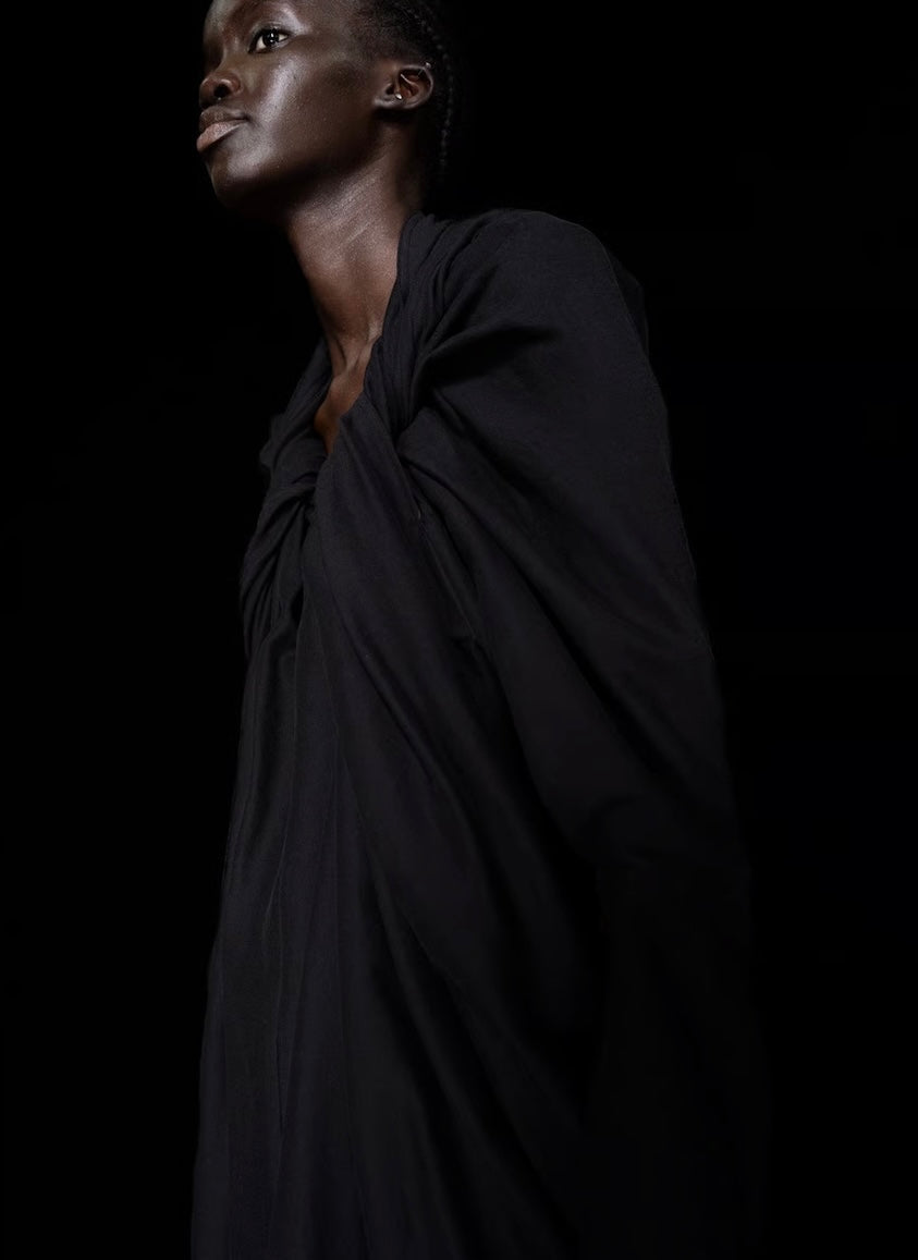 【divka 26AW,】 Viscose/Cotton Amundsen Twill Washer Finish Twisted Draped Dress