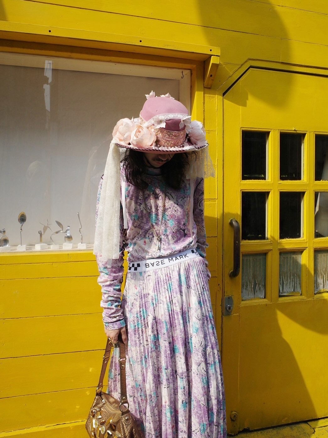 【BASE MARK 25AW,】 Print velor long sleeve Tee & Print velor pleated skirt