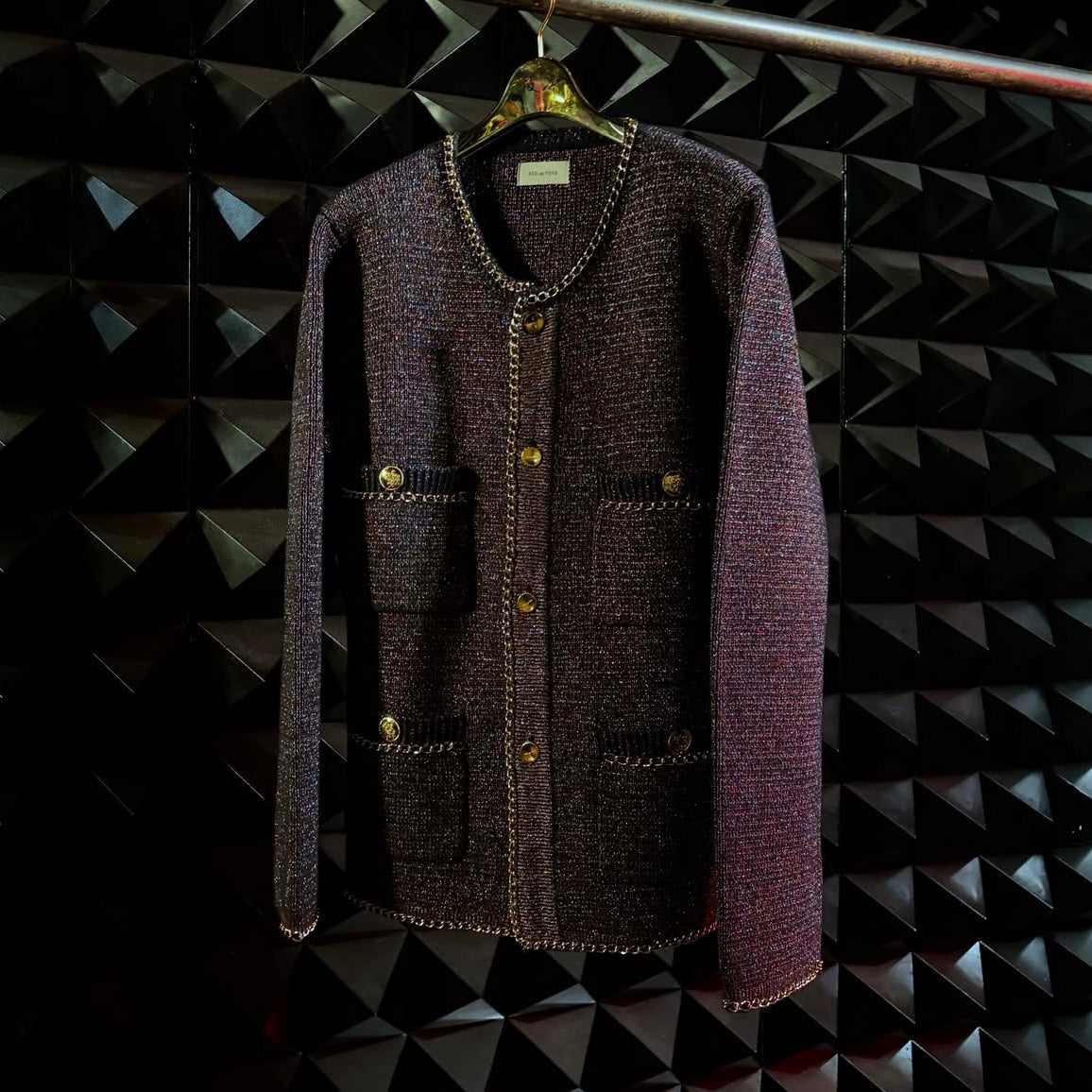 【BED j.w. FORD 26AW,】Chain-Knit Cardigan / NAVY
