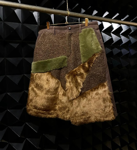 【Andersson Bell 26SS,】FAUX FUR PATCHWORK SHORTS