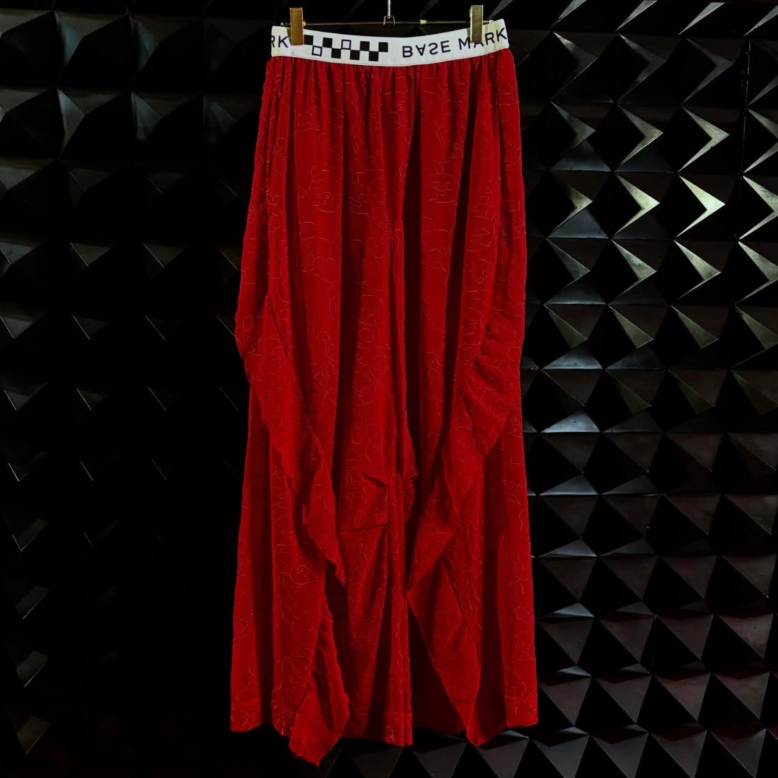 【BASE MARK 26AW,】Bear Embroidery Tie Shirts & Embroidery Frill PT / RED