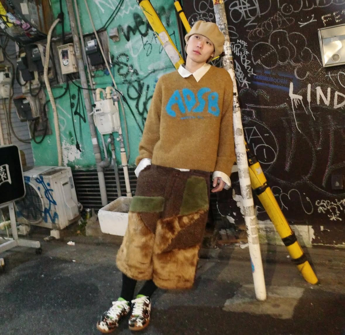 【Andersson Bell 26SS,】FAUX FUR PATCHWORK SHORTS
