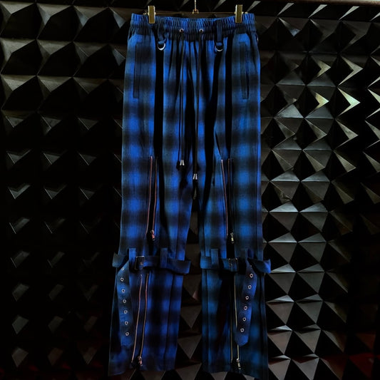 【el conductorH 26AW,】COTTON FLANNEL CHECK BONDAGE TROUSERS / BLUE