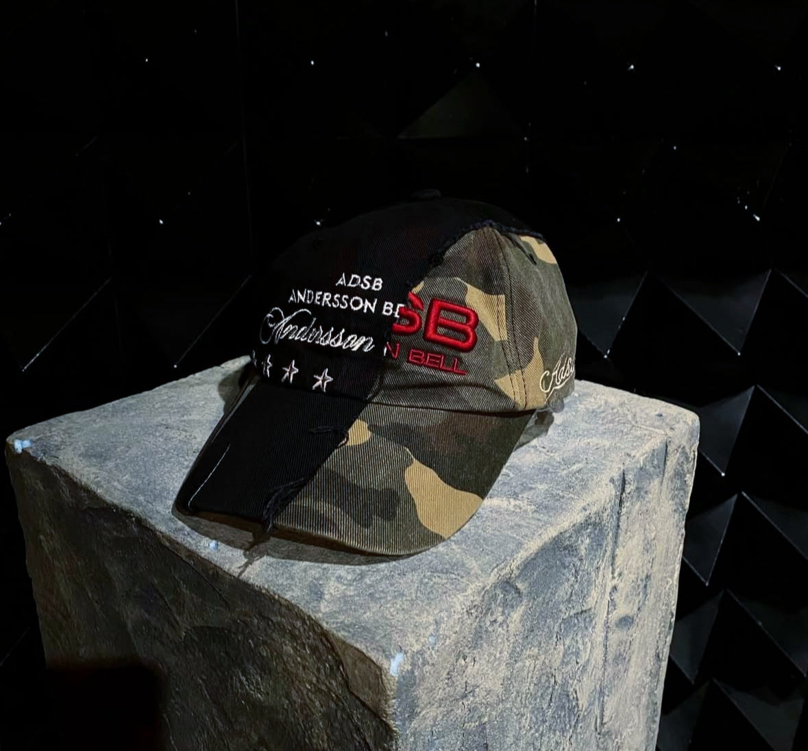 【Andersson Bell 26SS,】CAMOUFLAGE SPLIT PANELED CAP