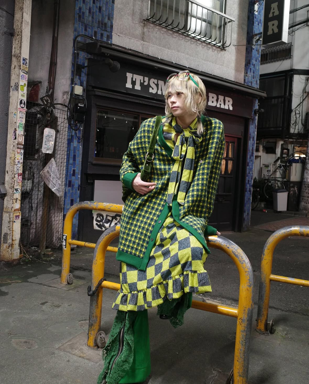 【TENDER PERSON 25AW,】CHECK CARDIGAN / GREEN