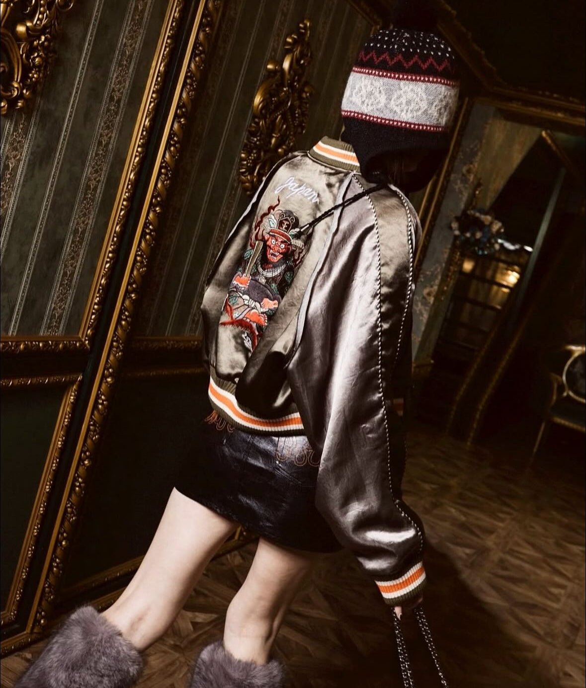 【el conductorH 25AW,】CROPPED YAMA KING EMBROIDERED SOUVENIR JKT