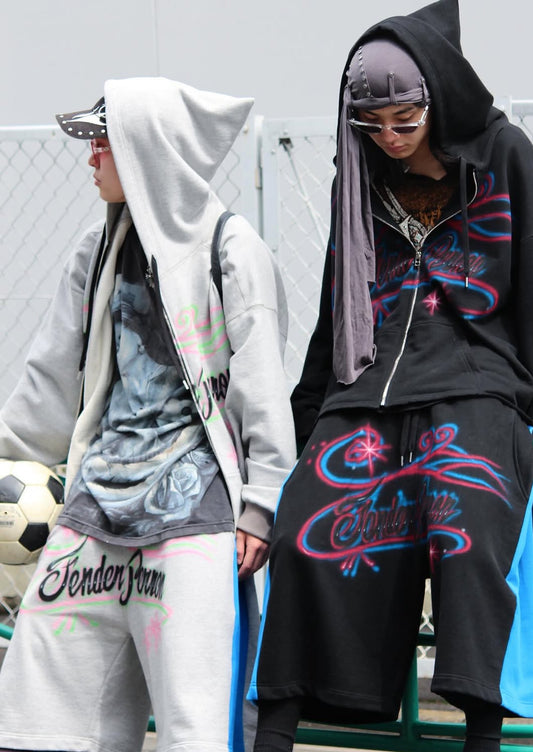 【TENDER PERSON 26SS,】 AIRBRUSHED ZIP UP HOODIE & AIRBRUSHED HARF SWEAT PANTS