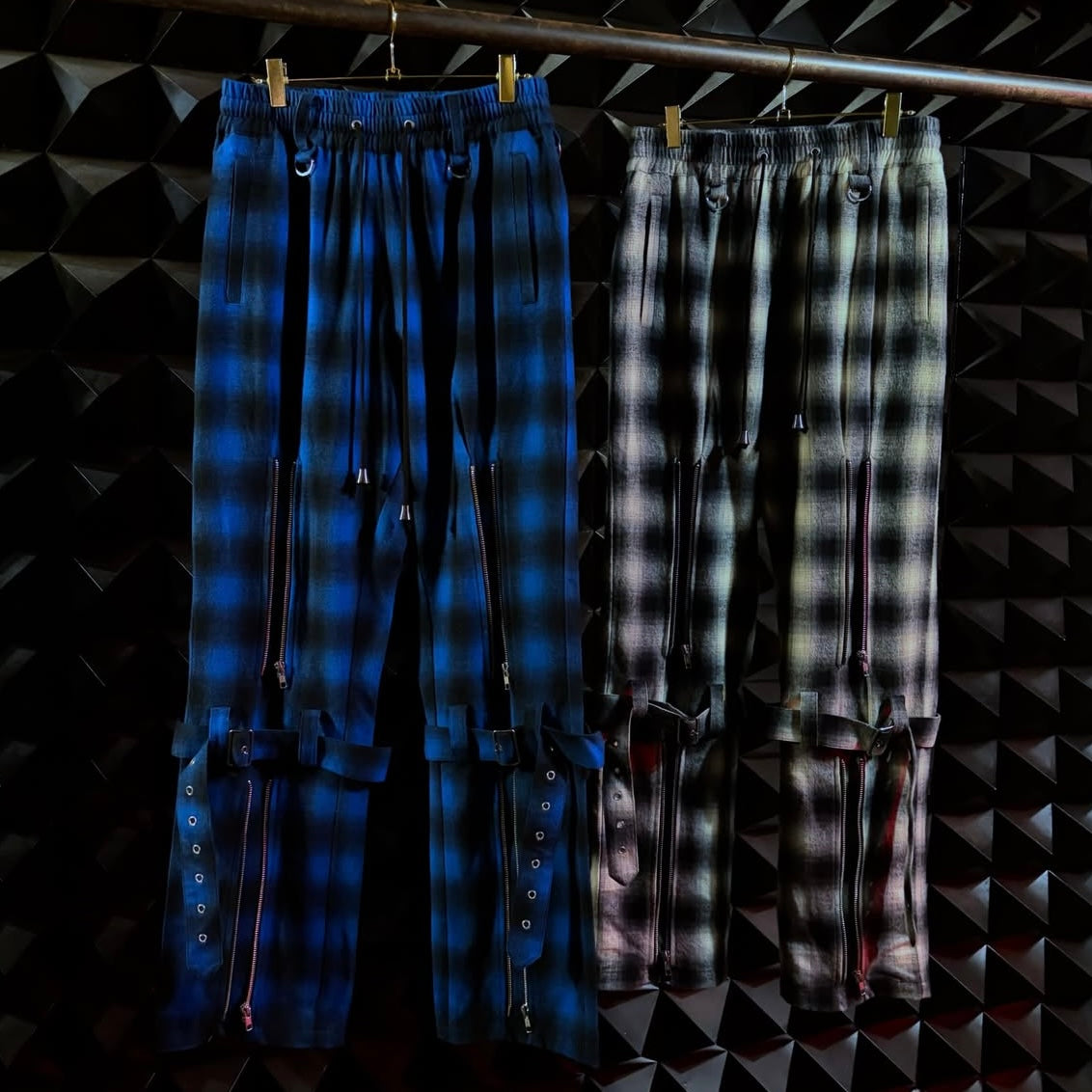 【el conductorH 26AW,】COTTON FLANNEL CHECK BONDAGE TROUSERS / BLUE