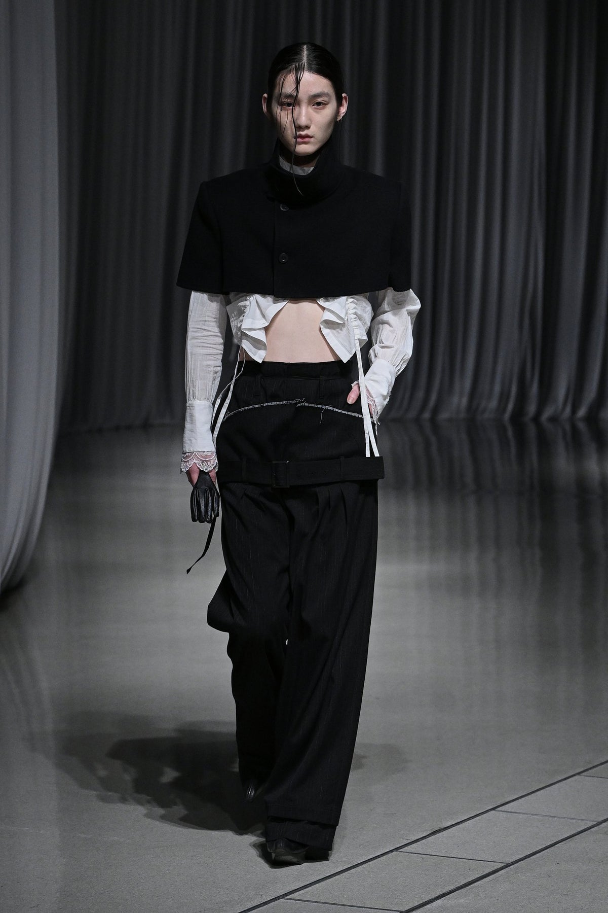【mukcyen26AW,】double waist trousers / black / white