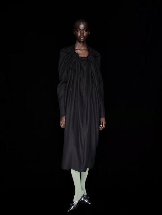 【divka 26AW,】 Viscose/Cotton Amundsen Twill Washer Finish Twisted Draped Dress