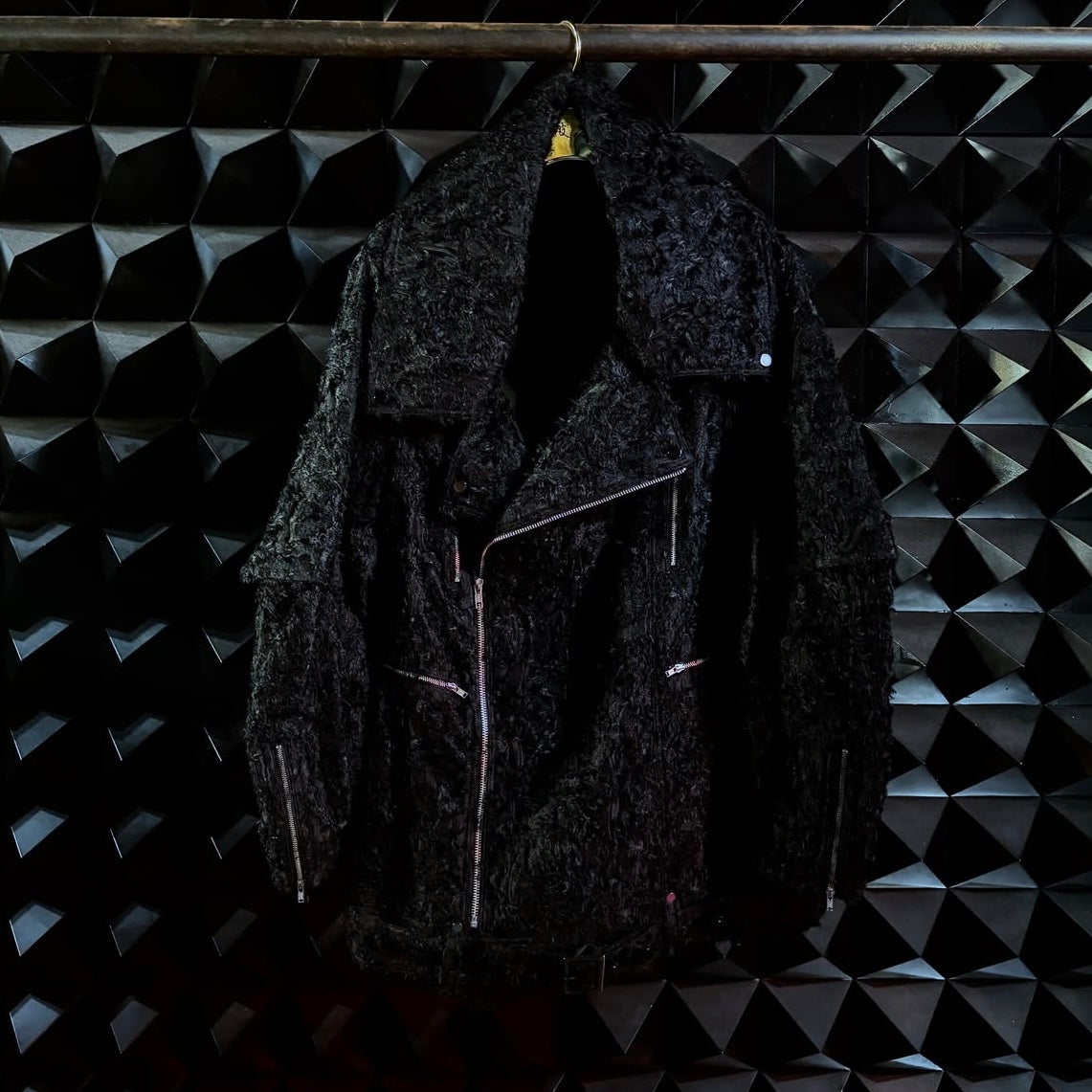 【divka 26AW,】 Rayon/Nylon/Cut Jacquard Biker Jacket & Multi-Pocket Cargo Pants