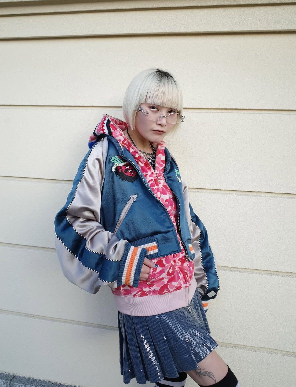 【el conductorH 25AW,】CROPPED YAMA KING EMBROIDERED SOUVENIR JKT