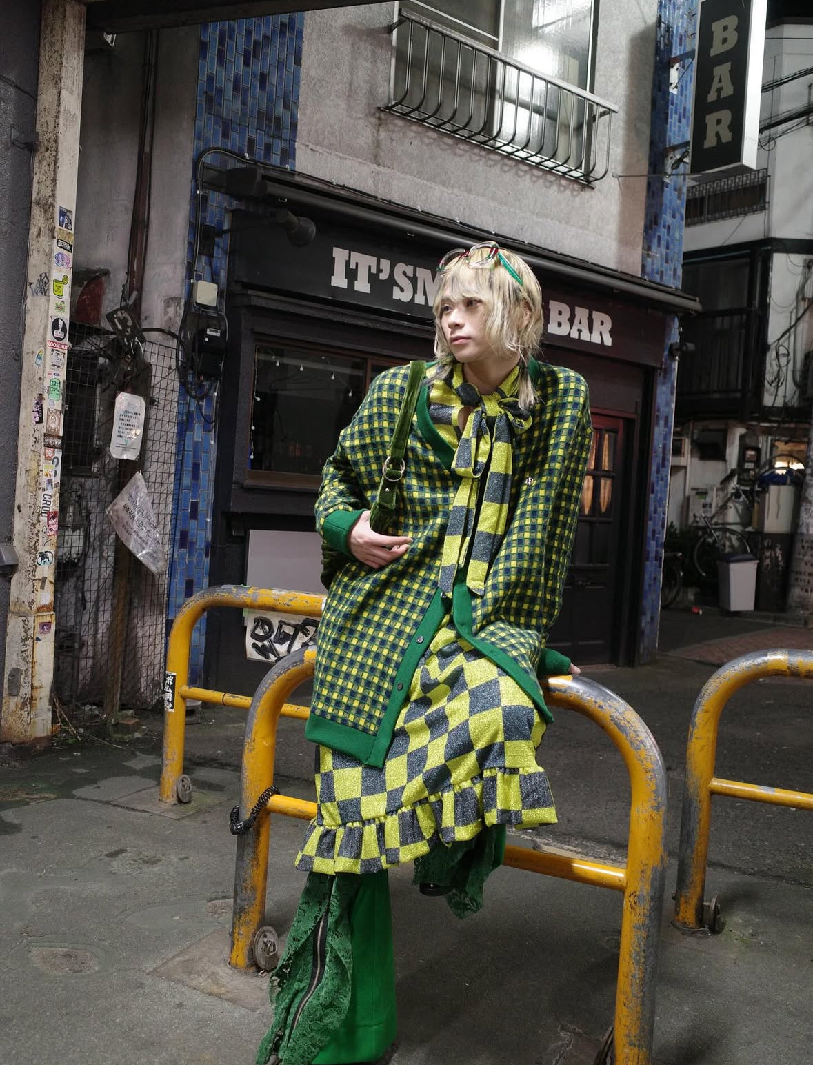 【TENDER PERSON 25AW,】CHECK CARDIGAN / GREEN