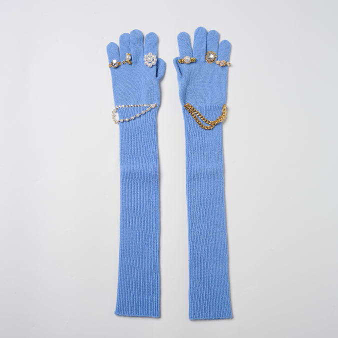 【doublet 26AW,】 
JEWELRY ATTACHED LONG
GLOVES/ BLUE