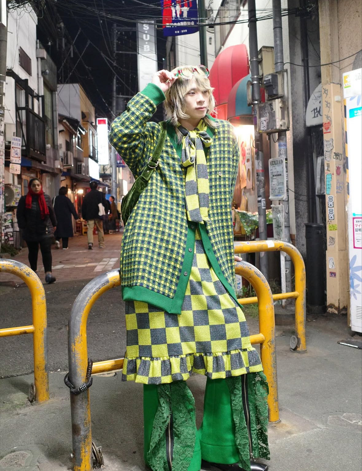 【TENDER PERSON 25AW,】CHECK CARDIGAN / GREEN