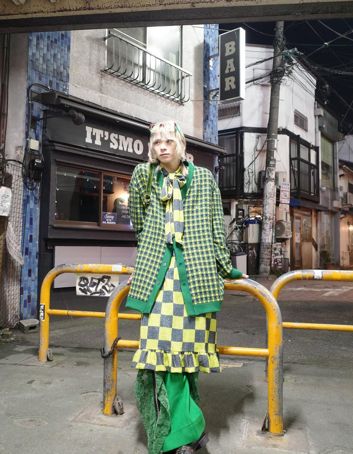 【TENDER PERSON 25AW,】CHECK CARDIGAN / GREEN