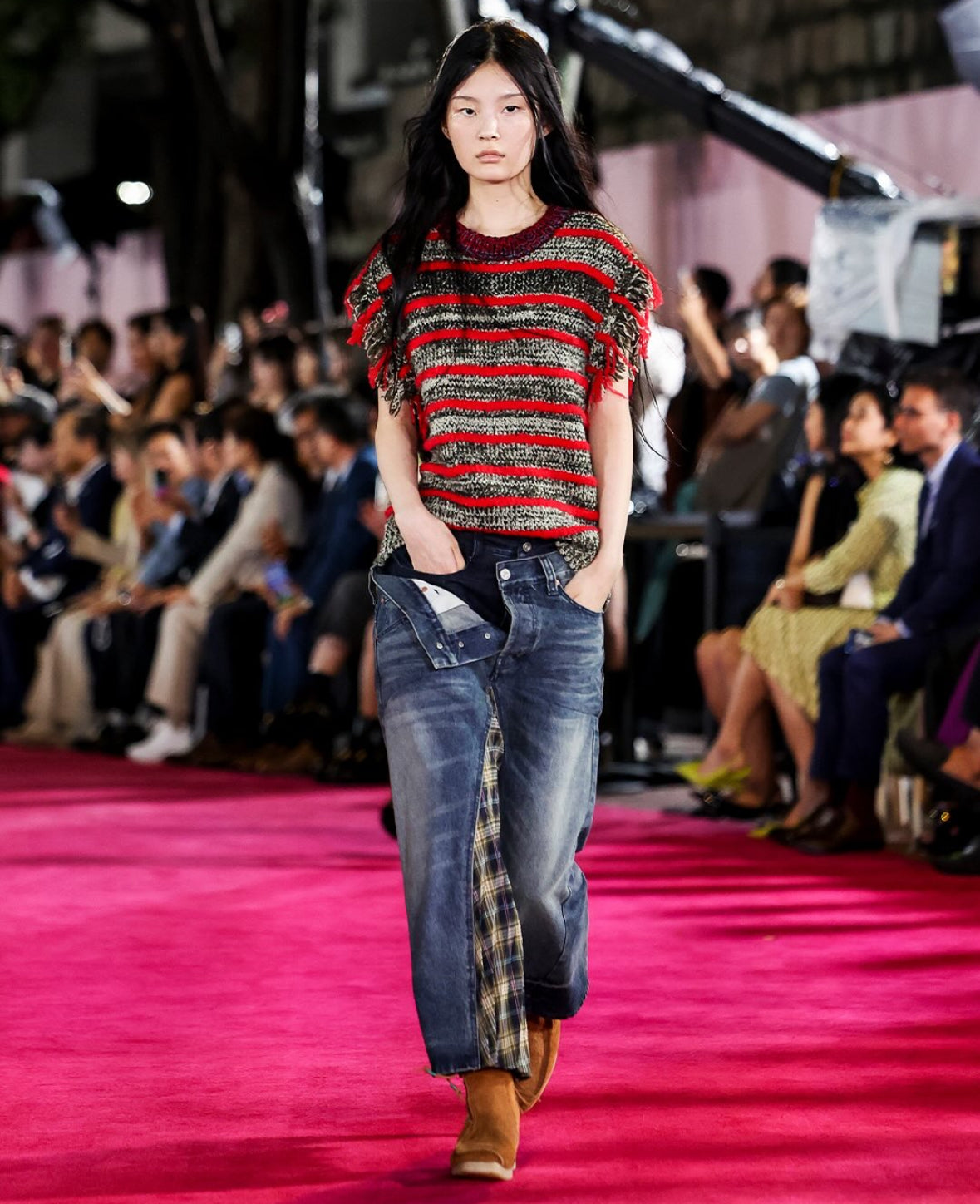 【Andersson Bell 26SS,】PLEATS COMBO FLIPPED DENIM SKIRT