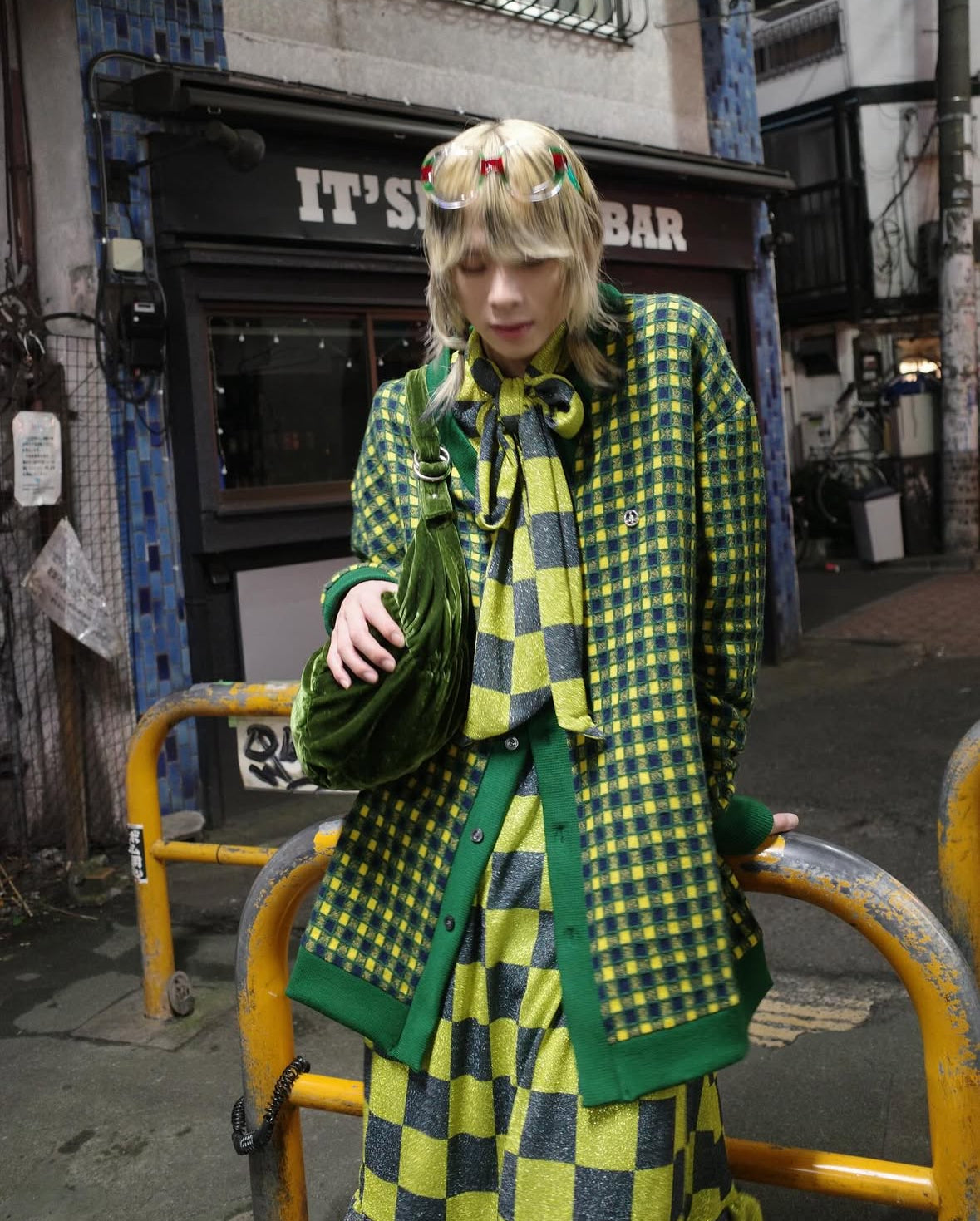 【TENDER PERSON 25AW,】CHECK CARDIGAN / GREEN