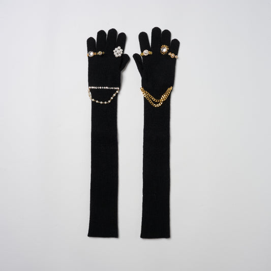 【doublet 26AW,】 
JEWELRY ATTACHED LONG
GLOVES/  BLACK/GOLD