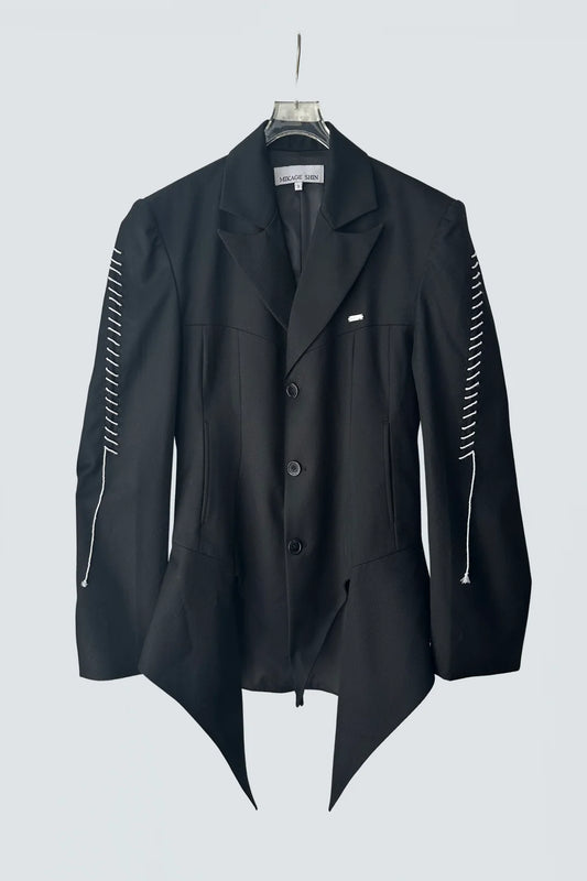 【MIKAGE SHIN 26aw,】Peaked Flare Layered Jacket & Pleats Belt Flare Pants / Black