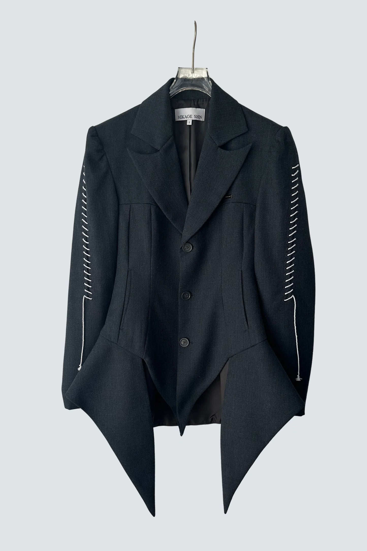 【MIKAGE SHIN 26aw,】Peaked Flare Layered Jacket & Pleats Belt Flare Pants / Gray