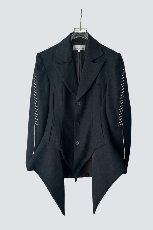 【MIKAGE SHIN 26aw,】Peaked Flare Layered Jacket & Pleats Belt Flare Pants / Gray