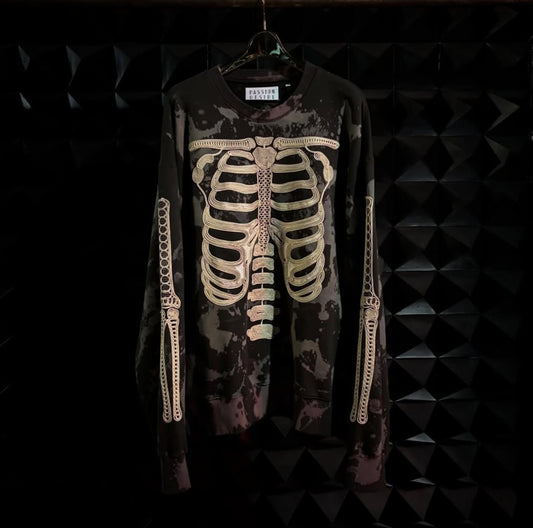 【el conductorH 26SS,】CORD EMBROIDERED COTTON BLEACH CREWNECK SWEATER “BONES