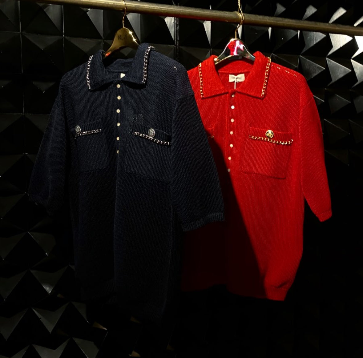 【BED j.w. FORD 26SS,】Chain-Knit Short-Sleeve Knit Polo Shirt