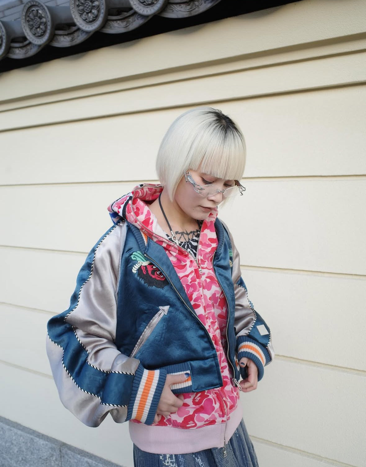 【el conductorH 25AW,】CROPPED YAMA KING EMBROIDERED SOUVENIR JKT