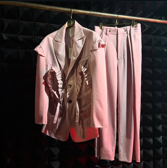 【BASE MARK 26SS,】Wool Frill Jacket & Wool Wide Tuck Pants