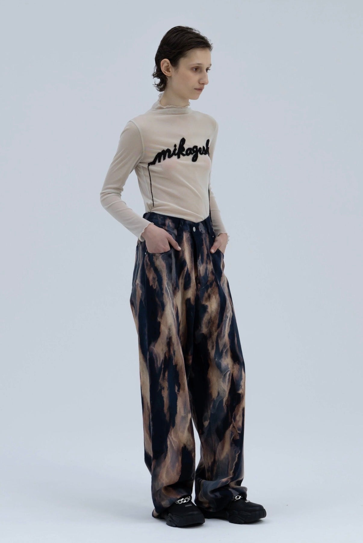 【MIKAGE SHIN 26aw,】Hand Effected Wrapping Denim (Extreme Flame)