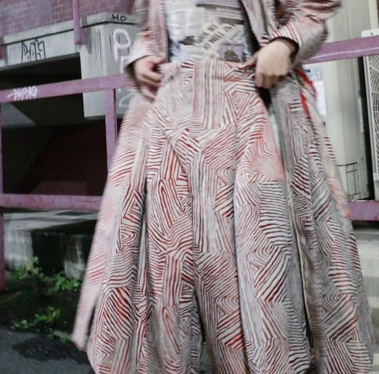 【divka 25aw,】Geometric Jacquard Wide Pants /RED×WHITE