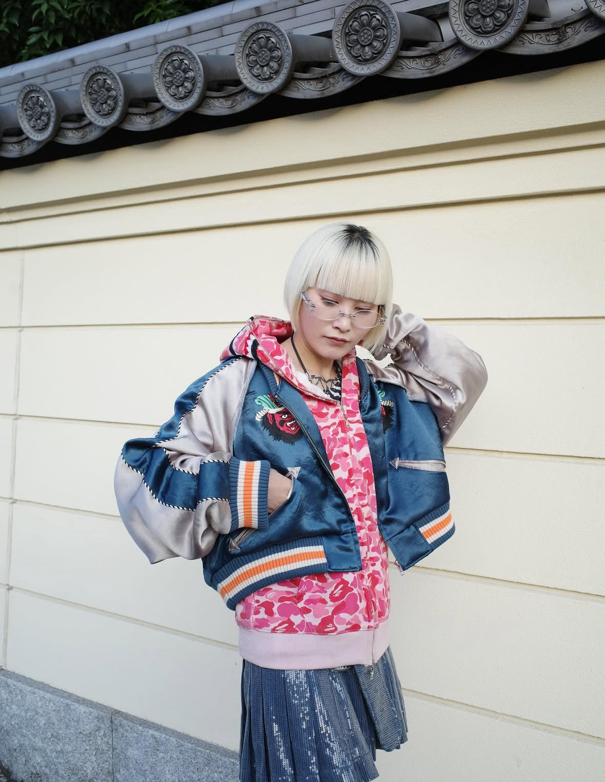 【el conductorH 25AW,】CROPPED YAMA KING EMBROIDERED SOUVENIR JKT