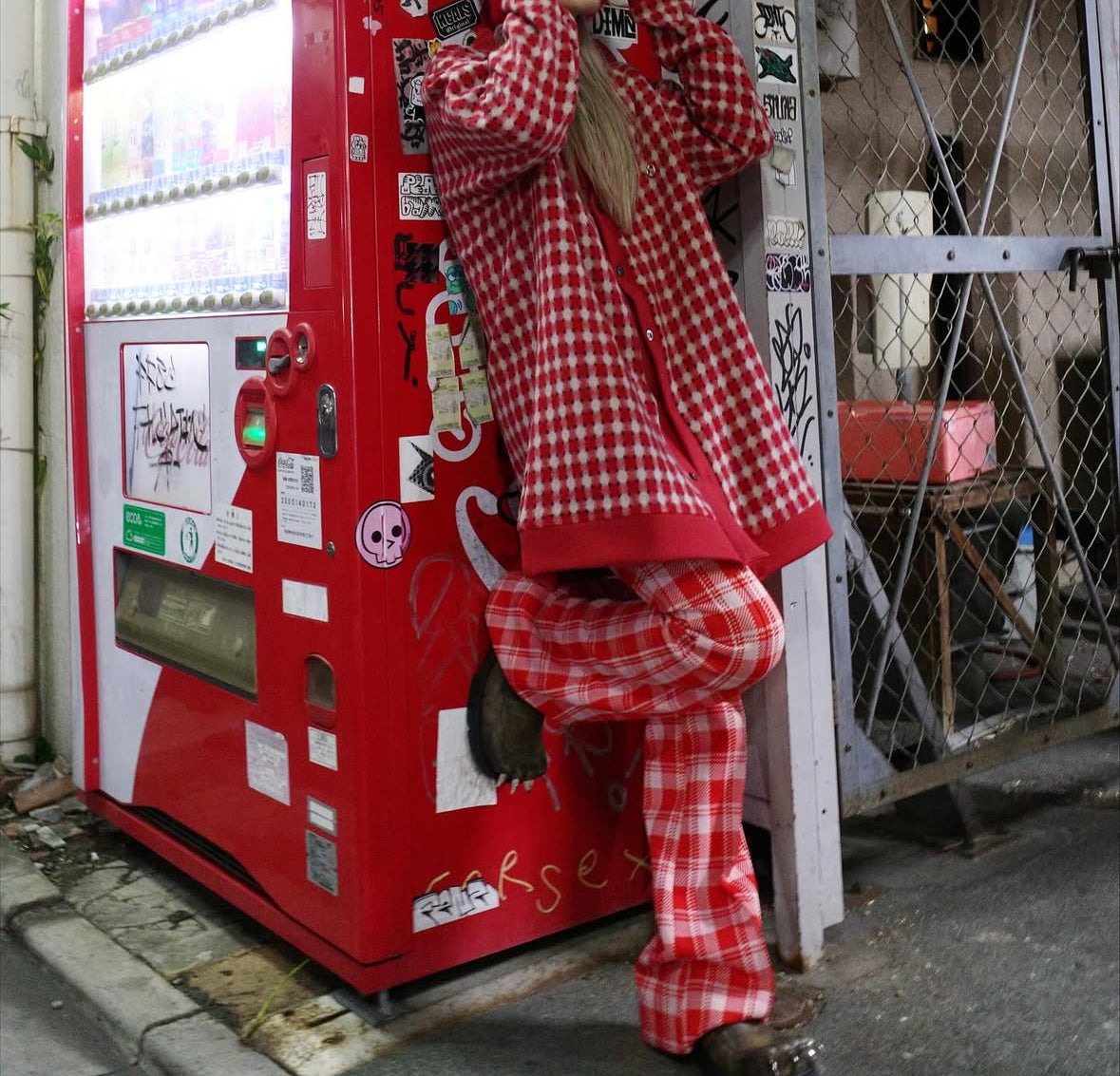 【TENDER PERSON 25AW,】CHECK CARDIGAN / RED