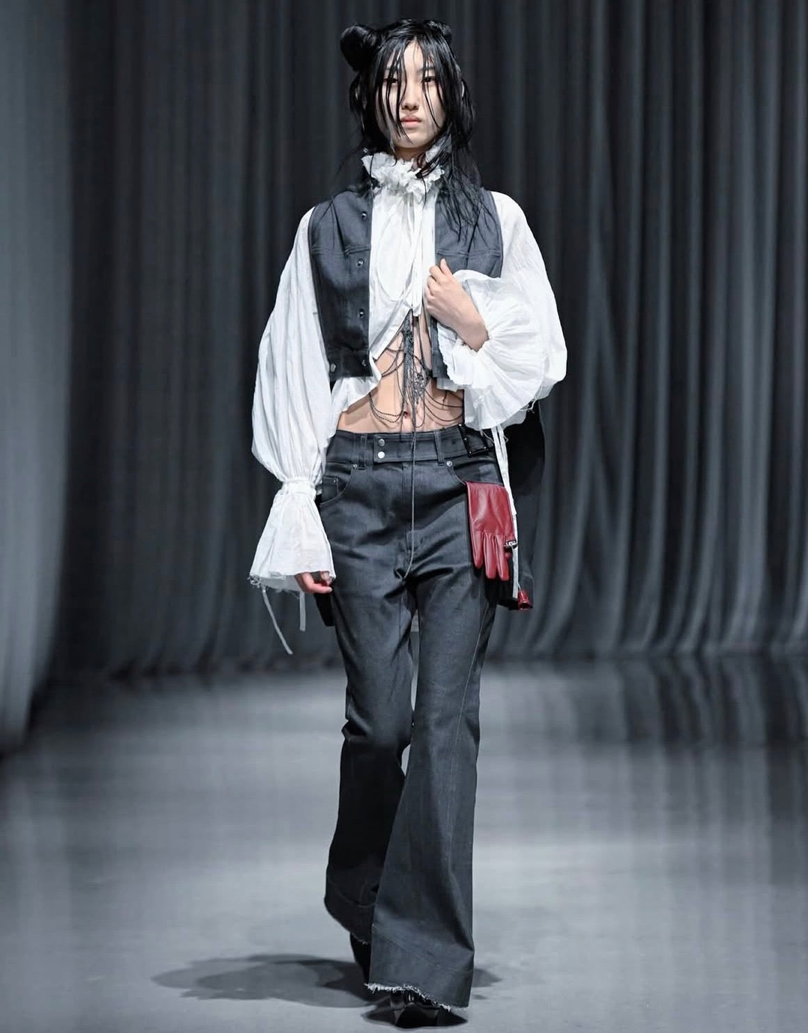 【mukcyen26AW,】flare denim pants / rock gary / black