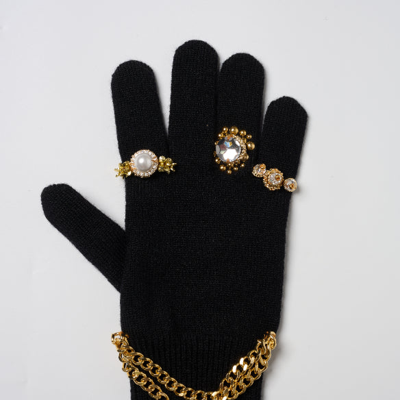【doublet 26AW,】 
JEWELRY ATTACHED LONG
GLOVES/  BLACK/GOLD