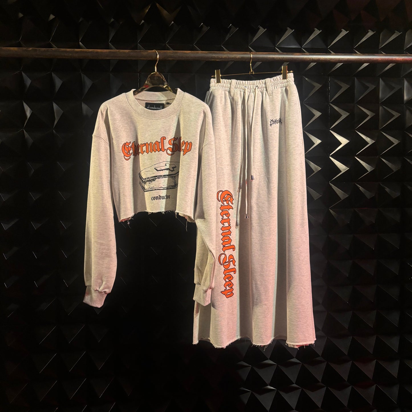 【el conductorH 26AW,】COTTON JERSEY CROPPED SWEATER SET(LONG SKIRT) / GRAY