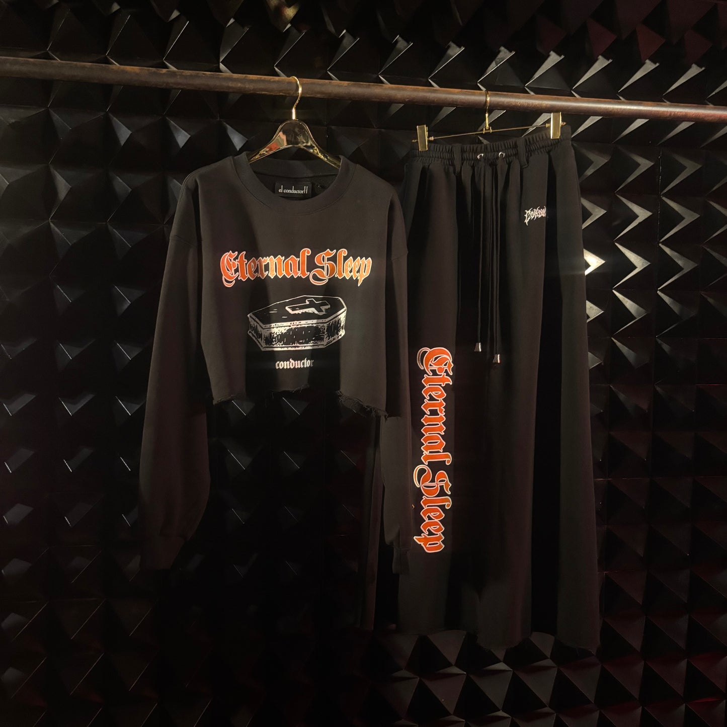 【el conductorH 26AW,】COTTON JERSEY CROPPED SWEATER SET(LONG SKIRT) / BLACK